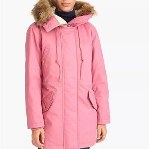 J. Crew Pink Ski Jacket with Faux Fur Hood